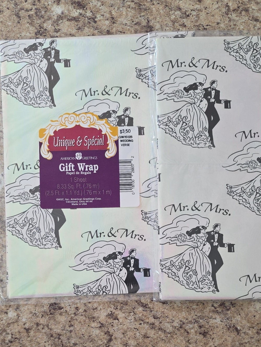 Vintage 1990's American Greetings Iridescent Wedding Wrapping Paper Lot Of 2